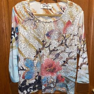 Gorgeous floral Parisline top! Sequins for sparkle!
